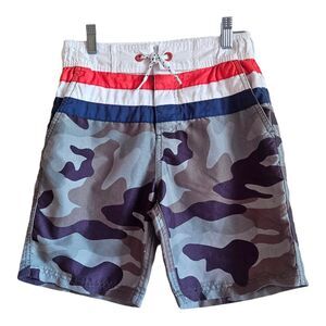 MINI BODEN BOY'S 140 9 10 Years Swim Trunks Shorts, Camo, Stripes, Mesh Lining